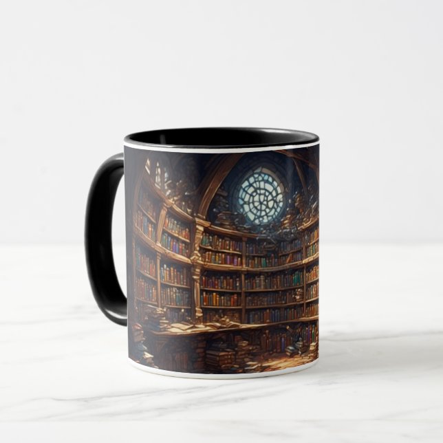 Enchanted Library Mug – Cozy & Magical Book Lovers (Front Left)