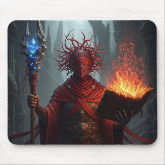 Enchanted Mage and Fiery Book Fantasy Art Mouse Pad