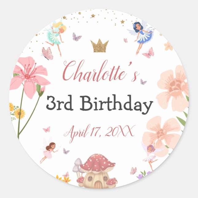 Enchanted Magical Garden Fairy Forest Birthday Classic Round Sticker (Front)