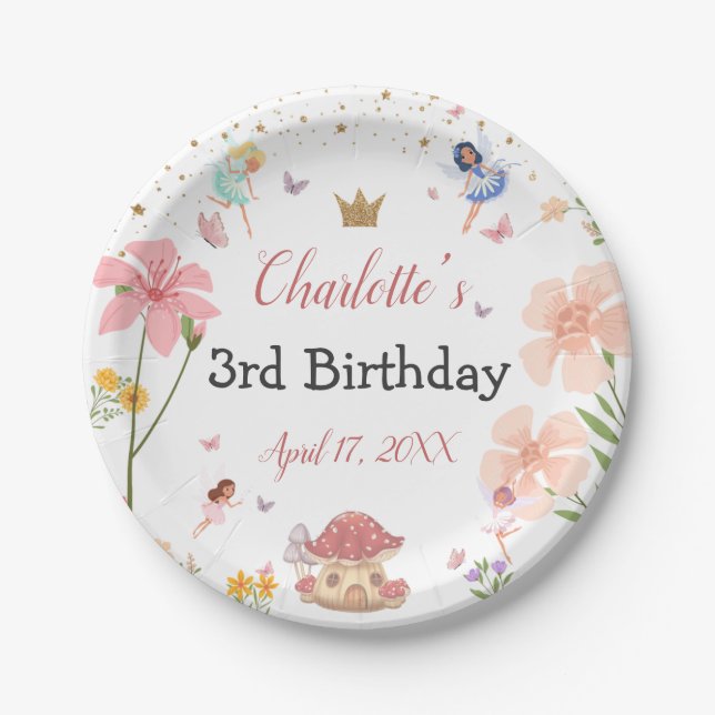 Enchanted Magical Garden Fairy Forest Birthday Paper Plate (Front)