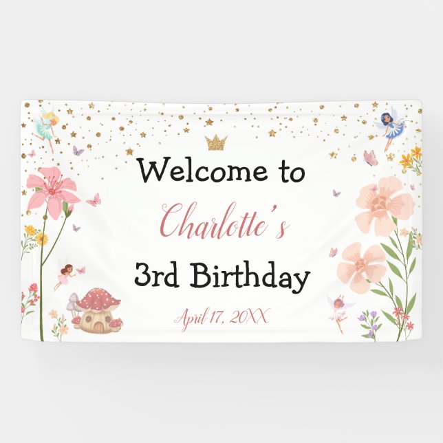 Enchanted Magical Garden Forest Birthday Backdrop Banner (Horizontal)