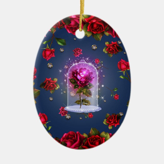 Enchanted Magical Red Rose Beauty Ceramic Ornament (Front)