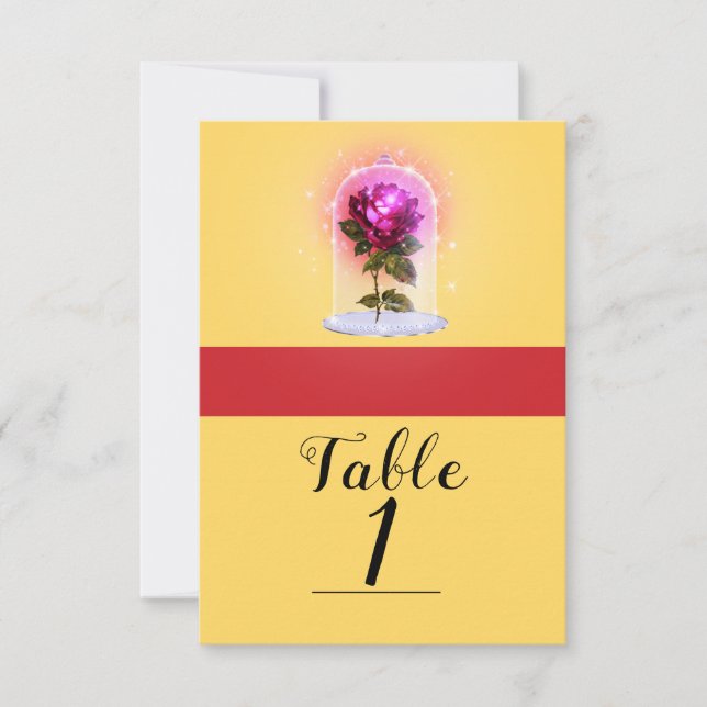 Enchanted Magical Storybook Red Rose Table Number (Front)