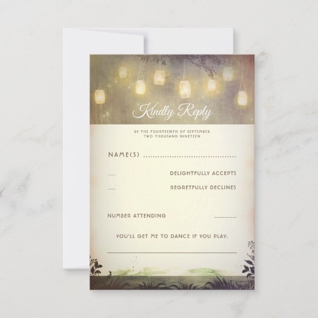 Enchanted Mason Jar Lights Wedding RSVP Card (Front)