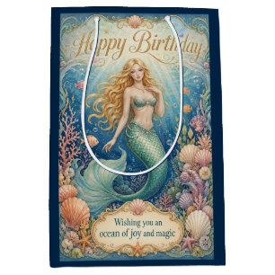 Enchanted Mermaid Birthday Beneath the Waves Medium Gift Bag