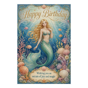 Enchanted Mermaid Birthday Beneath the Waves Poster