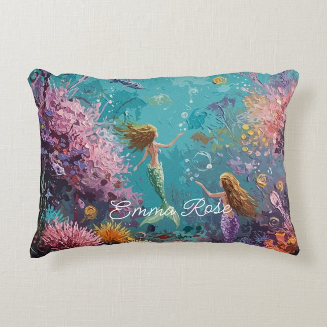 Enchanted Mermaid Underwater Scene Accent Pillow (Front)