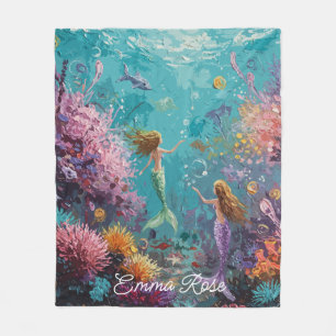 Enchanted Mermaid Underwater Scene Fleece Blanket