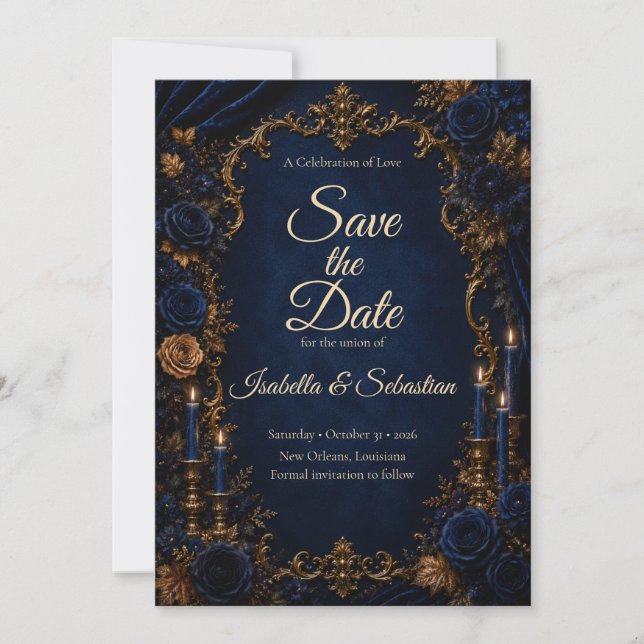 Enchanted Midnight Autumn Elegance Wedding Save The Date (Front)