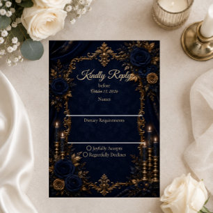 Enchanted Midnight Blue Autumn Wedding RSVP Card