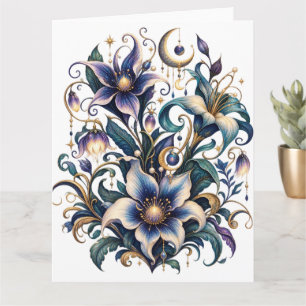 Enchanted Midnight Garden: Luminous Blue and Gold  Card