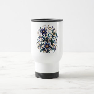 Enchanted Midnight Garden: Luminous Blue and Gold  Travel Mug