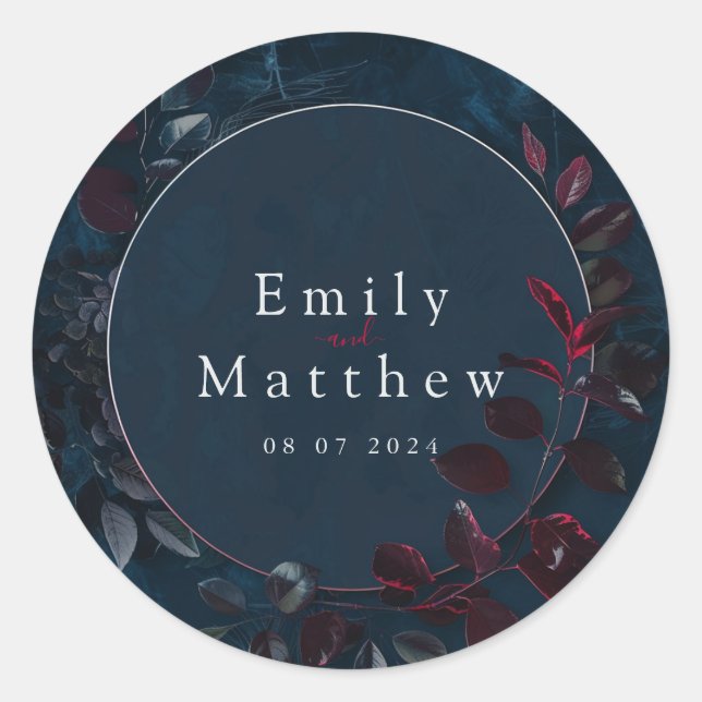 Enchanted Midnight Garden Wedding Classic Round Sticker (Front)