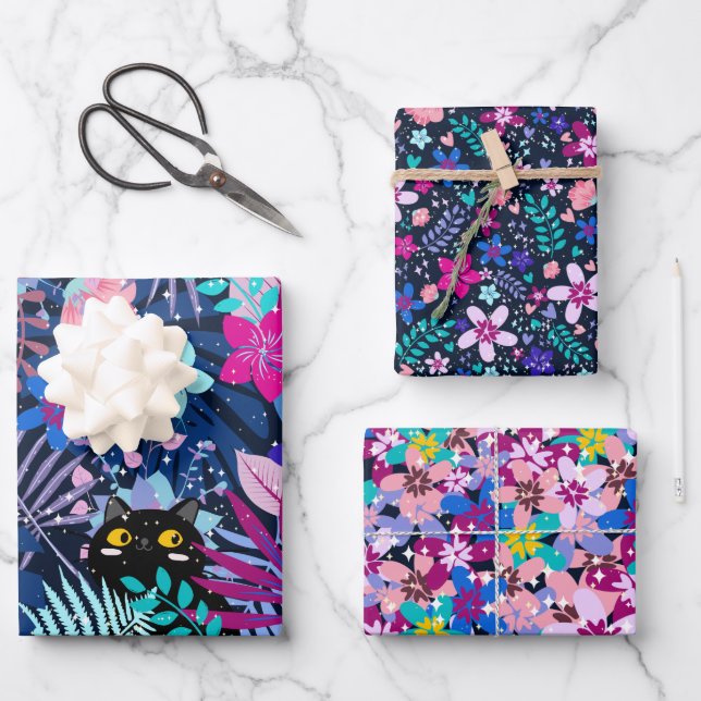 Enchanted Midnight Summer Botanical Garden Wrapping Paper Sheet (Front)