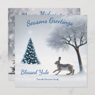 Enchanted Midwinter Hare: Personalized Solstice Holiday Card