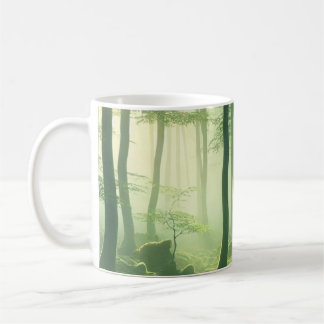 Enchanted Misty Forest Serene Green Woodland Scene Coffee Mug