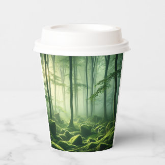 Enchanted Misty Forest Serene Green Woodland Scene Paper Cups