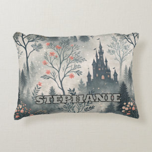 Enchanted Misty Forest with Dark Castle – Ethereal Accent Pillow