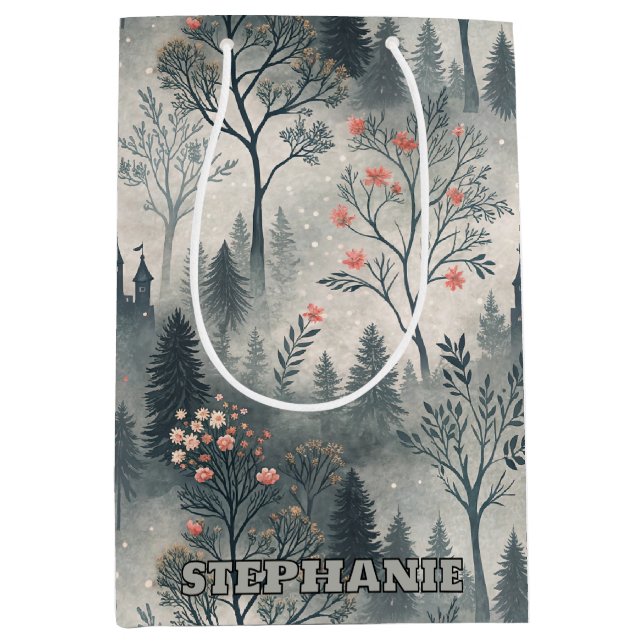 Enchanted Misty Forest with Dark Castle – Ethereal Medium Gift Bag (Front)
