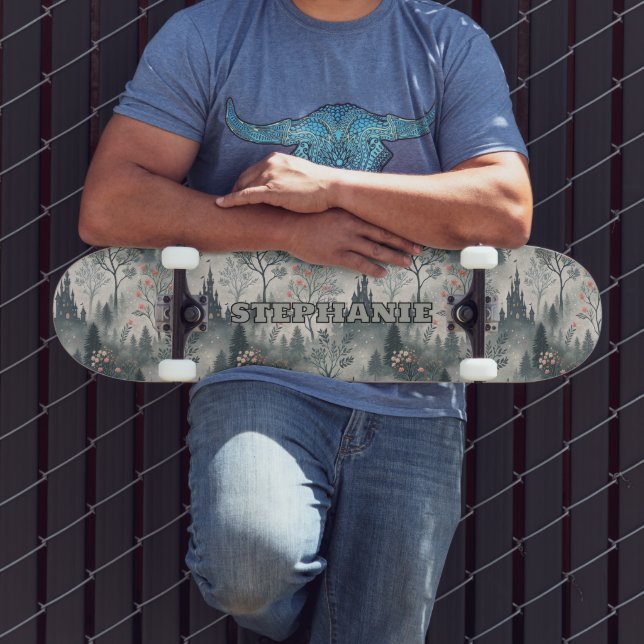 Enchanted Misty Forest with Dark Castle – Ethereal Skateboard (Outdoor 3)