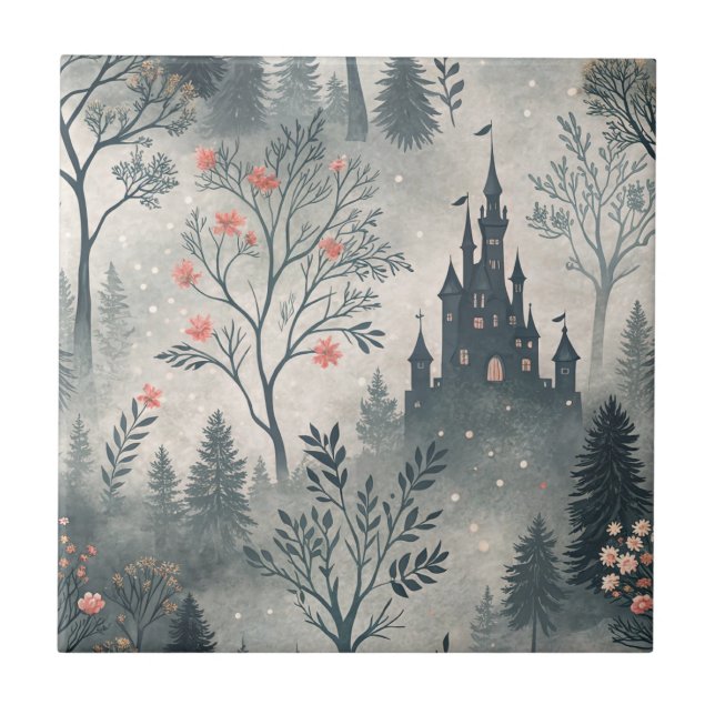 Enchanted Misty Forest with Dark Castle – Ethereal Tile (Front)