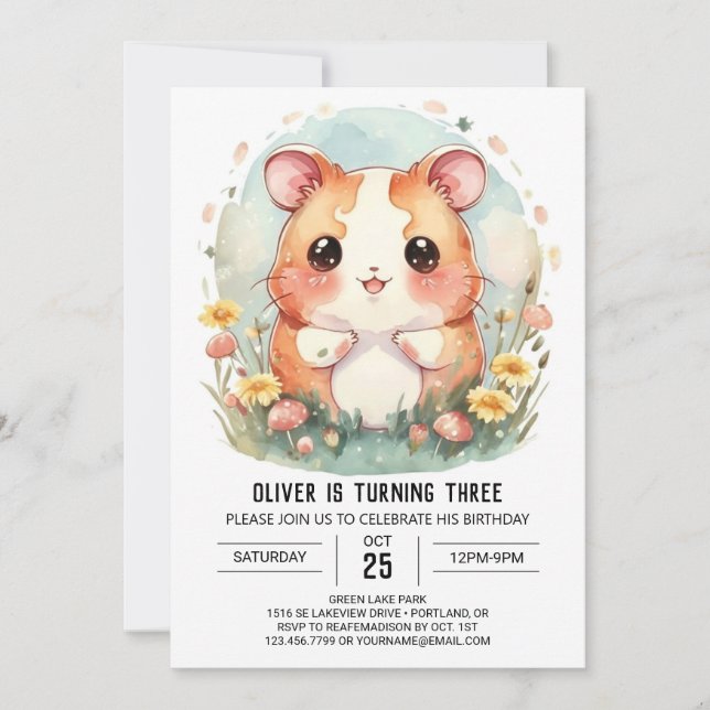 Enchanted Modern Hamster Birthday Invitation (Front)