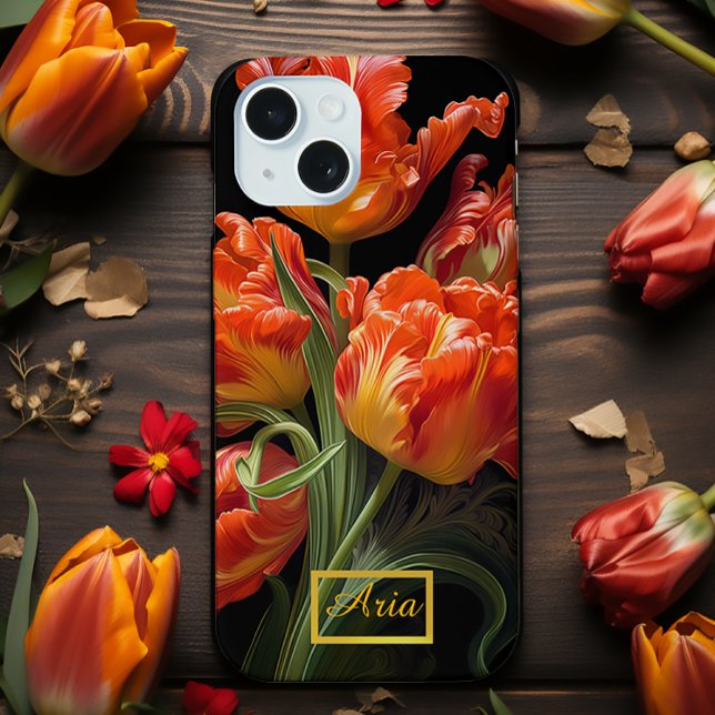 Enchanted Moody Dark Floral Tulips  iPhone 15 Case (Stunning Moody Floral iPhone 15 Case)