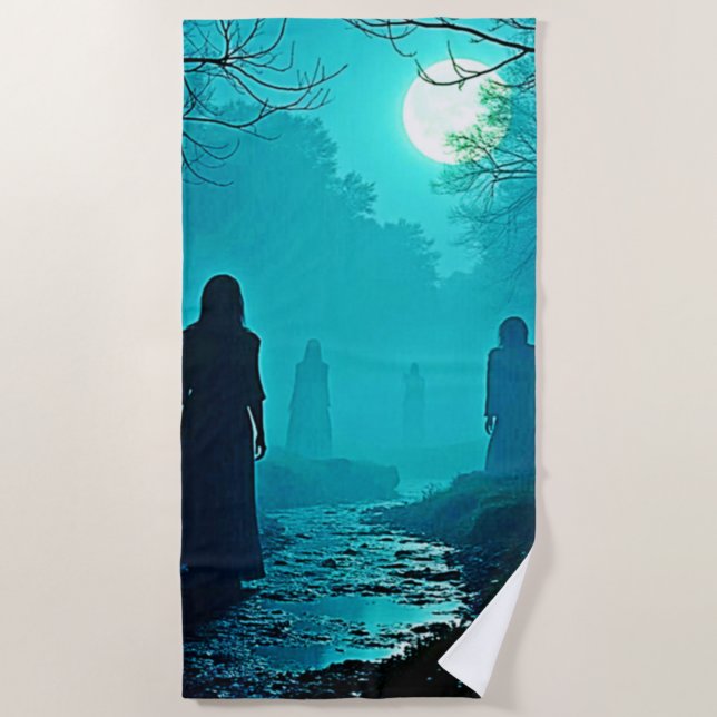 Enchanted Moonlight Forest Spirits Beach Towel (Front)