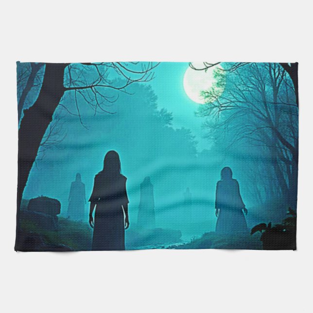 Enchanted Moonlight Forest Spirits Design Kitchen Towel (Horizontal)