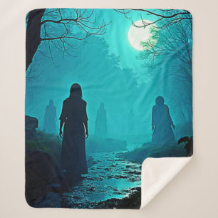 Enchanted Moonlight Forest Spirits Design Sherpa Blanket