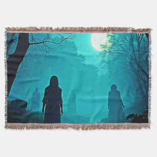 Enchanted Moonlight Forest Spirits Design Throw Blanket
