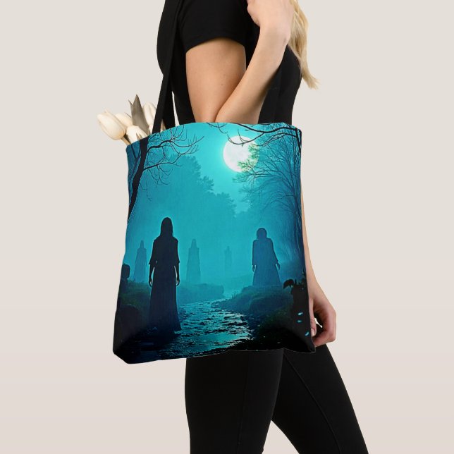 Enchanted Moonlight Forest Spirits Design Tote Bag (Close Up)