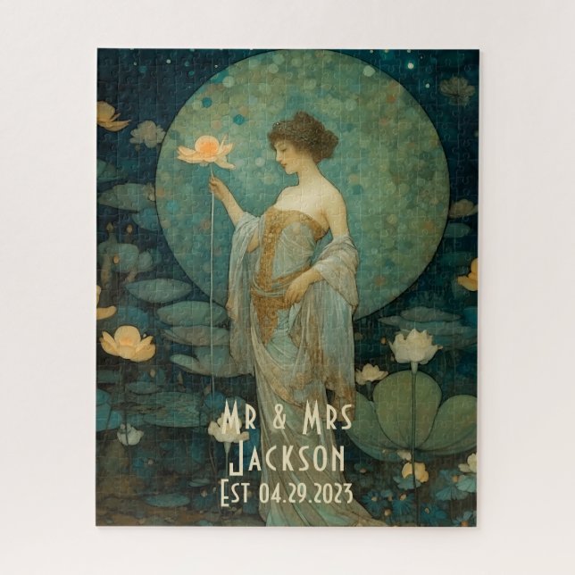 Enchanted Moonlight Lady Art Nouveau Personalized  Jigsaw Puzzle (Vertical)
