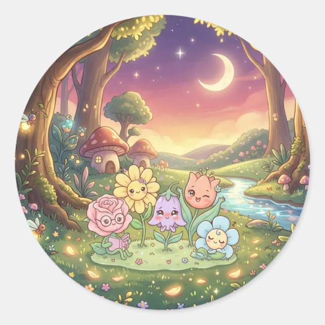 Enchanted Moonlit Flower Garden Sticker (Front)