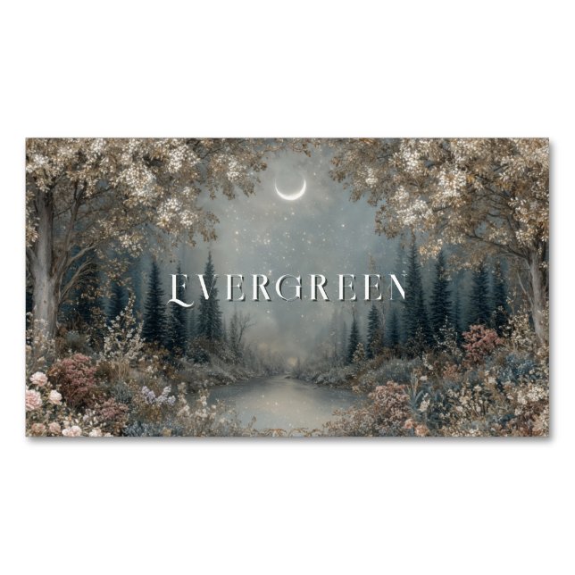 Enchanted Moonlit Forest Sparkling Night Magnetic Business Card (Front)