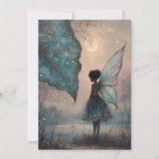 Enchanted Moonlit Leaf Fairy Watercolor Fantasy Invitation