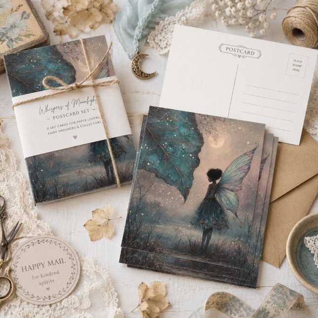 Enchanted Moonlit Leaf Fairy Watercolor Fantasy Postcard (Creator Uploaded)