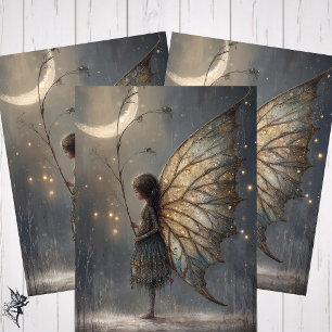Enchanted Moonlit Woodland Fairy Watercolor Art Wrapping Paper Sheet