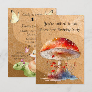 Enchanted Mushroom 4 Year Old Birthday Party Invitation