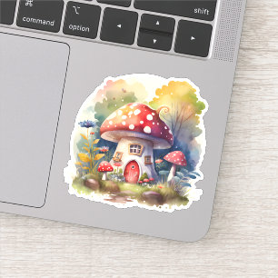 Enchanted Mushroom Cottage Watercolor