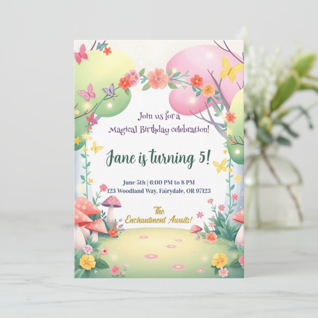 Enchanted Mushroom Forest Birthday Invitation (Standing Front)