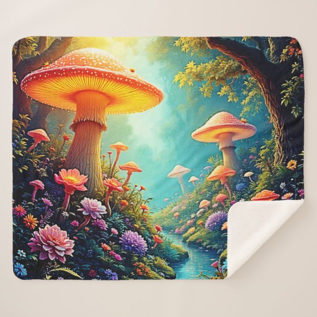 Enchanted Mushroom Forest Dream Sherpa Blanket (Front (Horizontal))