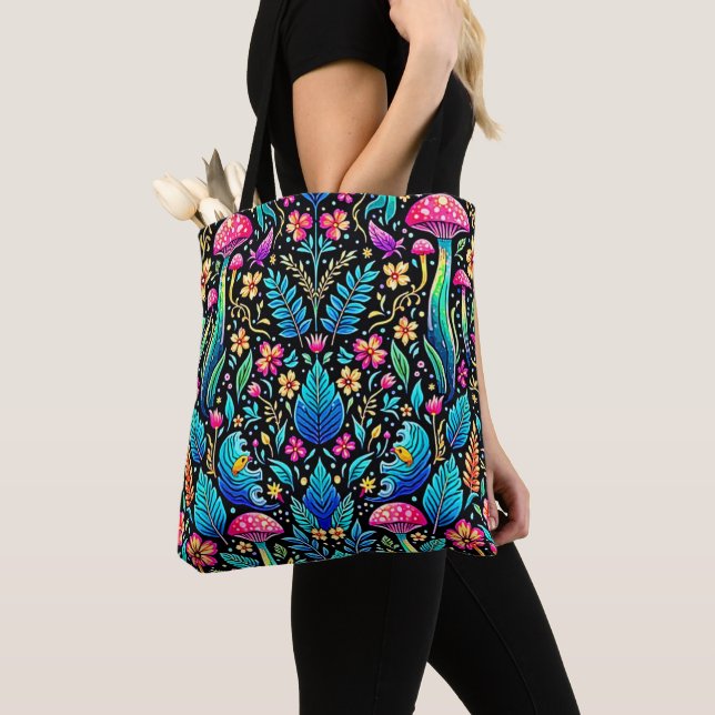 Enchanted Mushroom Forest Dream Tote Bag (Close Up)
