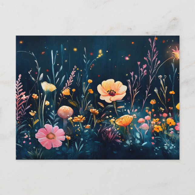 Enchanted Mushroom Forest Floor at Night Postcard (Front)