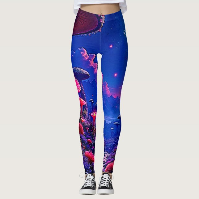 Enchanted Mushroom Forest Night Design Leggings (Front)