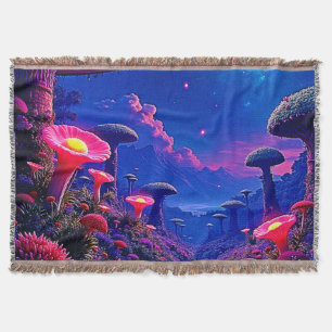Enchanted Mushroom Forest Night Design Throw Blanket