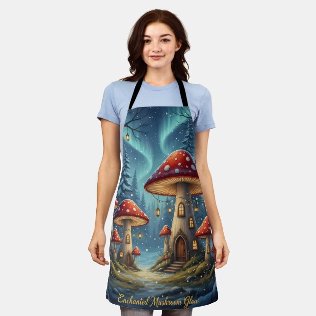  Enchanted Mushroom Glow Mug – Magical Fairy Fores Apron (Worn)