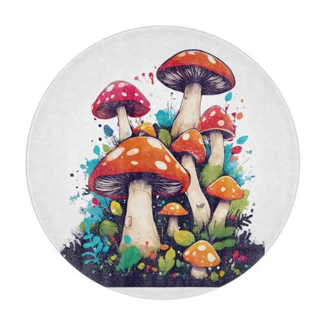 Enchanted Mushroom Meadow: A Whimsical Wonderland Cutting Board (Front)