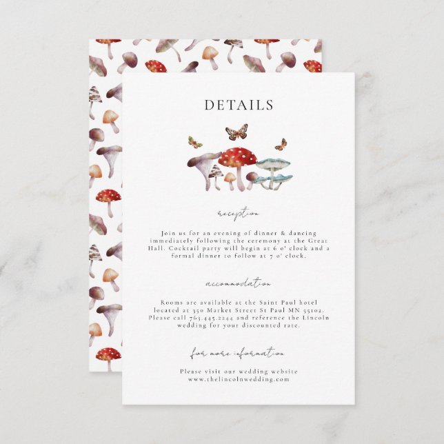 Enchanted Mushroom Moth Wedding Details Enclosure Card (Front/Back)