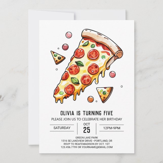 Enchanted Mushroom Pizza Birthday Invitation (Front)